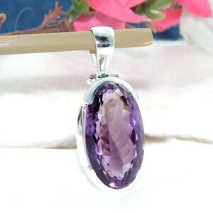 Amethyst Gemstone Pendant, 925 Sterling Silver, Purple Oval Cut Pendant,